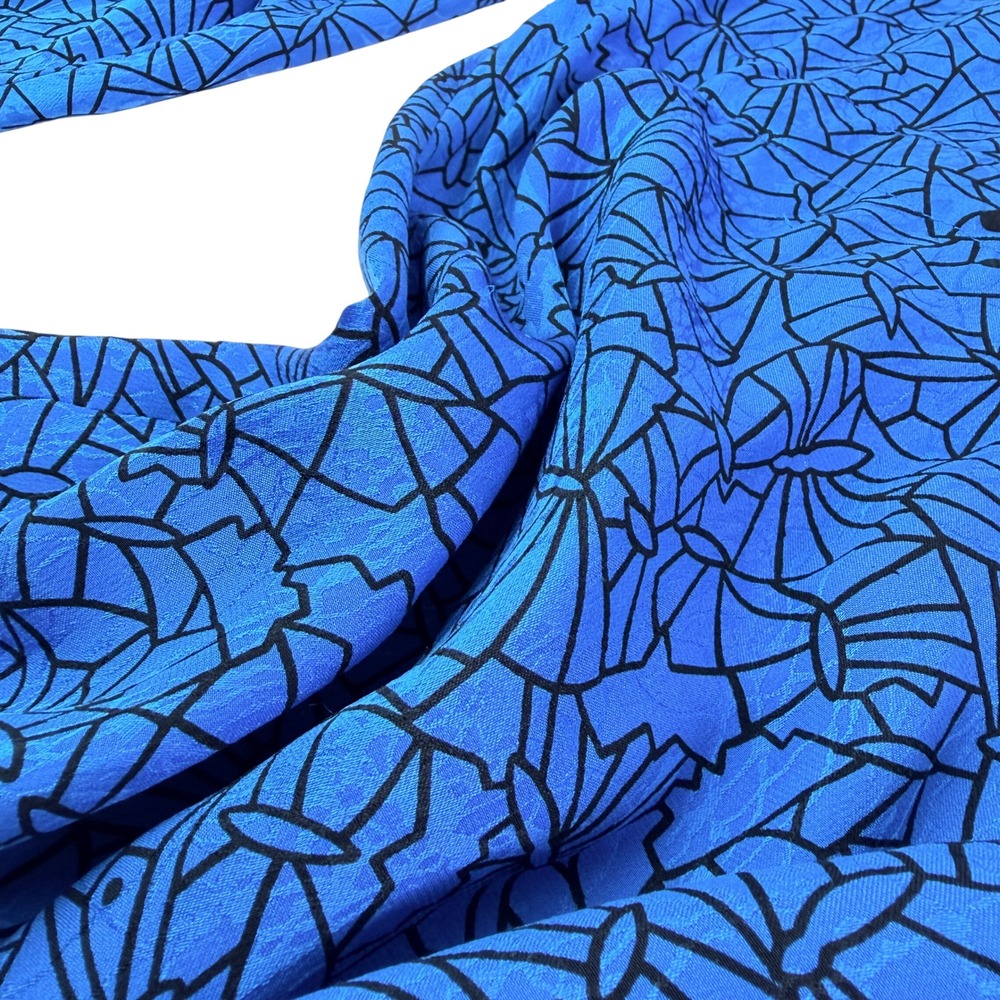 Nora Noh Vintage 90s Silk Blouse Blue Black Butterfly Geometric Print Top Size 6 - Picture 7 of 8